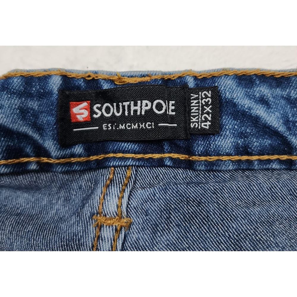 Southpole Skinny Jeans Mens 42x32 Blue Stretch Moto Biker Denim - Picture 4 of 13